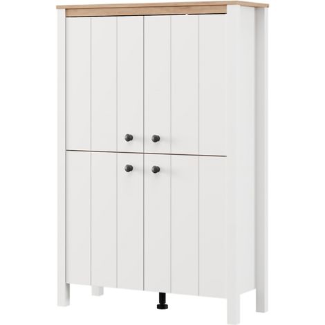 Vetrina Fonz, Mobile Espositore 3 Ripiani, 4 Ante, con Piedini, 86x34x131h cm Bianco