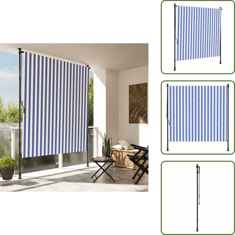 The Living Store Store roulant d'extérieur bleu et blanc 150x270 cm tissu acier - Store Extérieur - Stores Occultants - Écran D'intimité - Protection Solaire - Jardin (1/5)