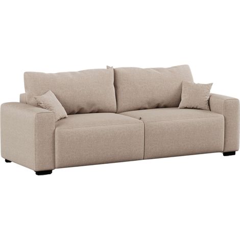 Sofá cama 3 Plazas Fini de Sala Estilo Moderno en Color Beige con 2 Cojines Tela 234 cm (1/5)