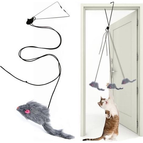 Jouets de plumes chat multi-interactifs, jouets amusants pour chats rétractables, jouets interactifs suspendus, adaptés au jeu de chat intérieur et aux exercices de chasse (1 pack) (1/4)