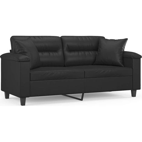Canapé  Sofa 2 places avec oreillers décoratifs noir 140cm similicuir