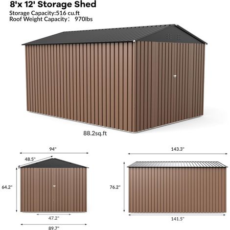 Abri de Jardin Métal 2,4x3,6m - Cabanon de Rangement Extérieure, Toit Incliné & Double Porte Verrouillable, Résistance Vent/Neige(2,4x3,6m) (1/4)