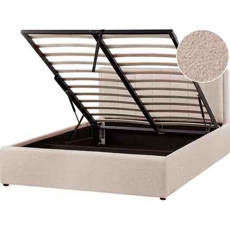 Cama con almacenaje elevable tapizada de bouclé beige 140 x 200 cm Montlaur (1/5)