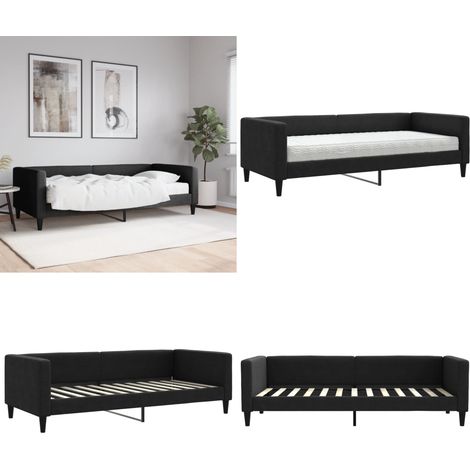 Tagesbett mit Matratze Schwarz 90x200 cm Stoff - Schlafsofa - Matratze (1/5)