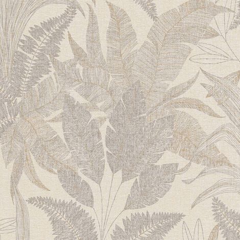 Carta da parati country Profhome 396545 Carta da parati TNT leggermente strutturata con ornamenti floreali opaca beige oro 5,33 m2