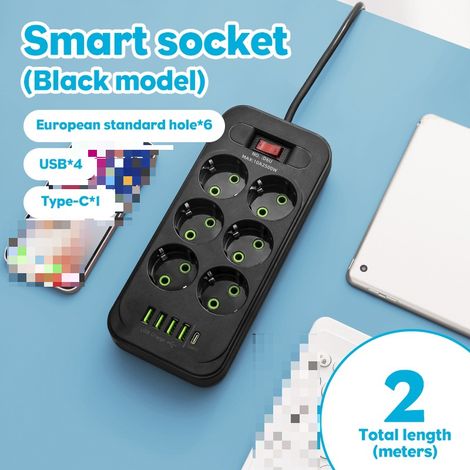 Multipresa con porte USB (nera), prolunga da scrivania. (1/5)