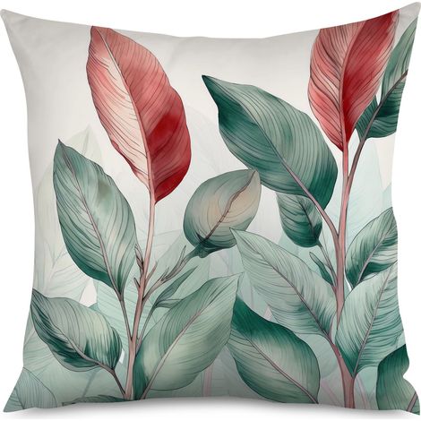 Housse de coussin, Coussin décoratif feuillage vert, 60x60 cm, pour salon (1/5)