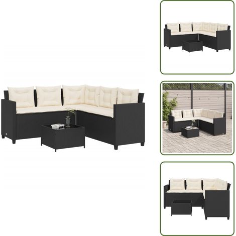 Ratán sintético - vidaXL Sofá de jardín en forma de L con mesa y cojines ratán PE negro - Muebles de exterior