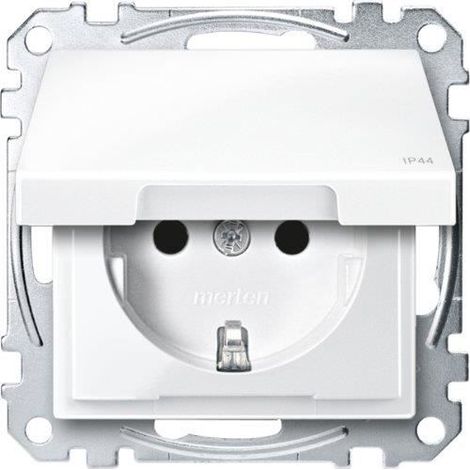 Prise SCHUKO - MERTEN - meg23140319 - IP44 - Avec clapet - Blanc polaire brillant
