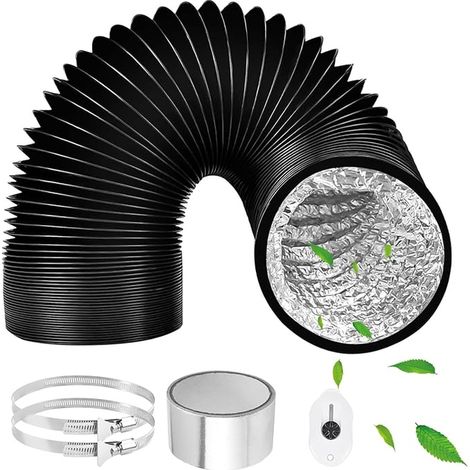 Tuyau ventilation en PVC de 125 mm pour hotte aspirante 3m Flexible Tuyau d'Evacuation Gaine VMC 125 mm avec Colliers de Serrage et Adhésif pour Extracteur d'Air ventilateur tubulair (1/4)