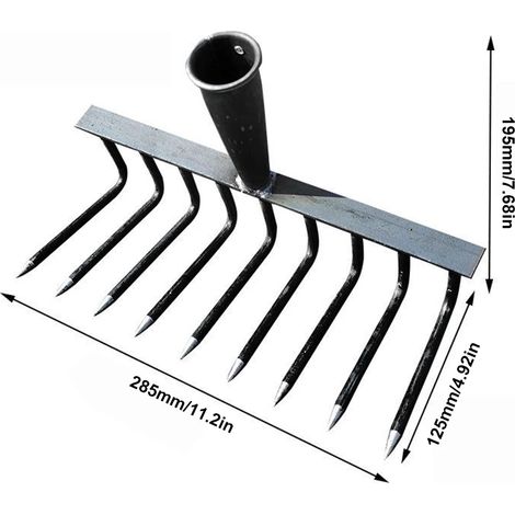 Herse à clous (9 dents) en acier au carbone, outil de désherbage de jardin, houe à désherber, râteau, outil agricole, scarificateur de désherbage. (1/5)