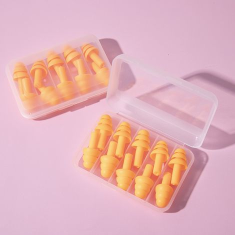 Tapones para los oídos, 5 pares de tapones para los oídos con cancelación de ruido para dormir, protección auditiva, para estudios del sueño, viajes de negocios (naranja) (1/5)