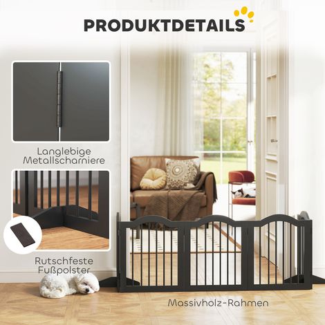 Barrière de sécurité pour chien, grille de protection autoportante avec pieds, pliable, 5 panneaux, 261,5 x 29,5 x 61 cm, Noir (1/5)