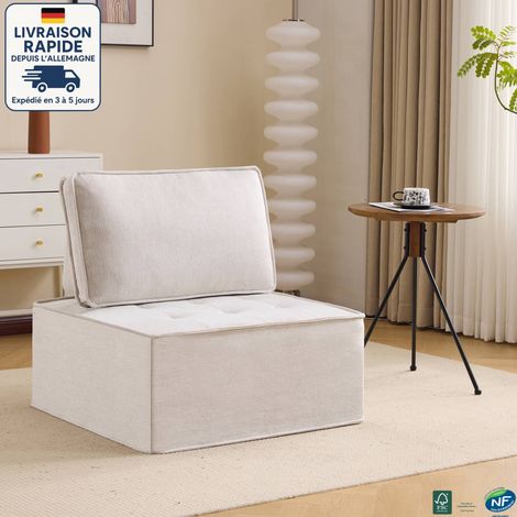 MODFU - Sofá de 1 plaza, sillón reclinable tapizado para salón y dormitorio, beige, 81×81×80cm (1/5)