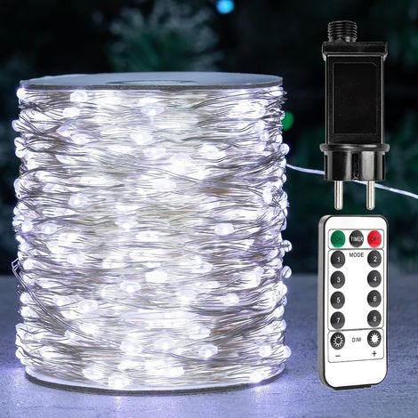 1 Guirlande lumineuse, fil argent, 1000 LED, 8 modes, étanche IP44, intérieur extérieur