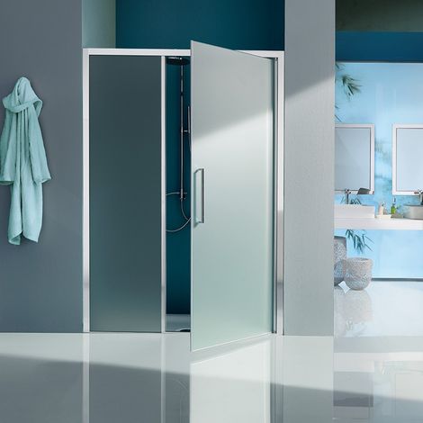 Samo - Porte de douche pivotante et paroi fixe en ligne 116-121cm Alu chromé brillant verre transparent Droite - Europa SP