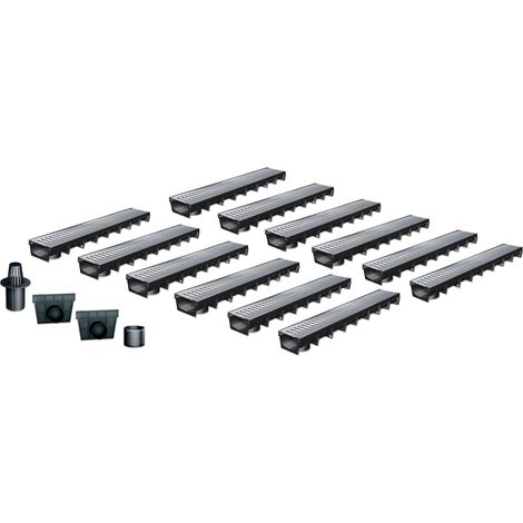 MEA – Pack de 12 caniveaux extérieurs A15 avec grille en acier galvanisé – Largeur utile 10cm – Résistance B125 – Pour espaces piétons
