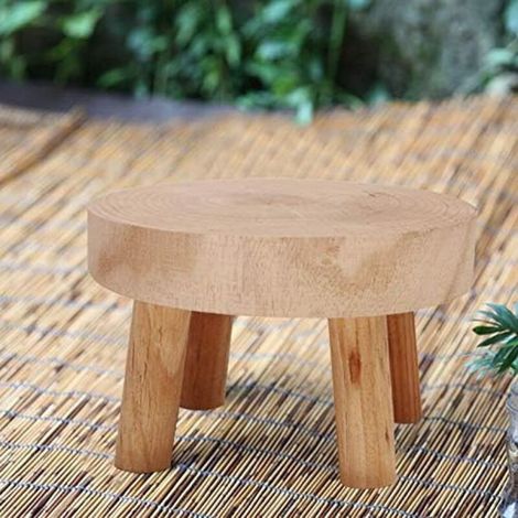 Piccolo supporto rotondo in legno per piante, portavaso, per uso interno ed esterno, sgabello in legno. (1/4)