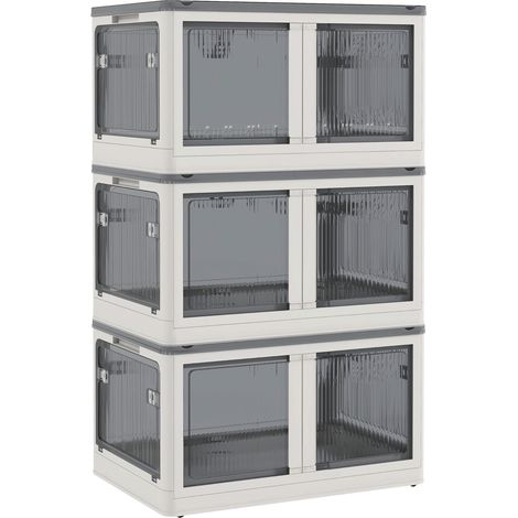 Caja de almacenaje plegable de 69 L con ruedas, apilable, acceso por 5 lados, blanca (1/5)