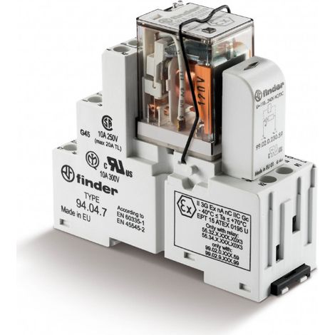 Interface 2RT 10A 24V DC étrier métal indic méca + LED+diode ATEX 413815 FINDER 583290240059SMA