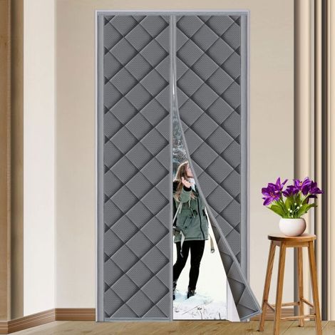 90x210cm Rideau Porte Isolation Thermique Magnétique Anti Froid, Obscurcissement, Insonorisation pour Balcon Salon Sous-sol Gris (1/4)