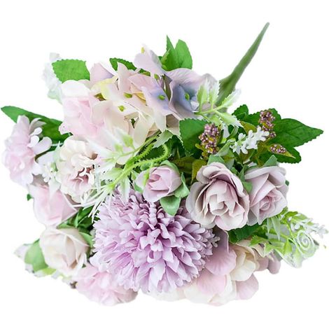 Conjunto de flores artificiales, rosas de poliéster, diseño realista, para ramo de novia, centro de mesa, decoración del hogar. (1/5)