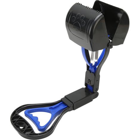 Ramasse-crottes pour animaux de compagnie multifonctionnelle à long manche, robuste, durable, pliable et portable, pour l'extérieur (bleue) (1/5)
