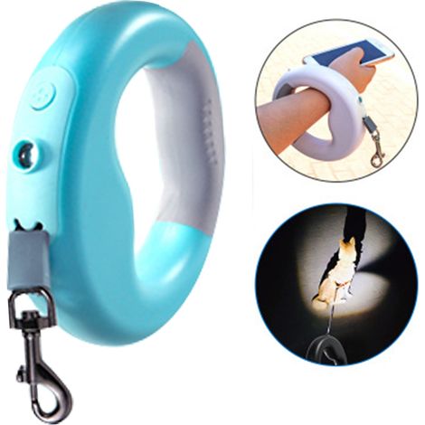 Laisse rétractable automatique pour animaux de compagnie LX avec lumière LED turquoise