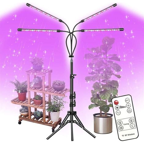 Lampada LED a spettro completo da 80 W rossa e blu per coltivazione, con treppiede, 9 livelli di luminosità regolabili, intensità da serra per piante in terra con timer (1/5)