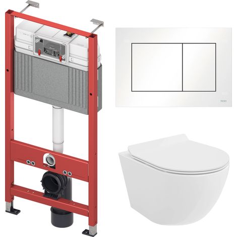 Pack WC : élément de pré-montage TECEbase + WC Rolo blanc + tapis d'isolation acoustique + plaque de commande en blanc