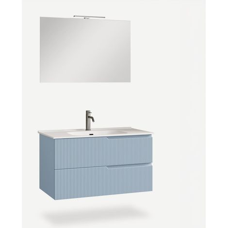 Mobile bagno sospeso con specchio e lavabo 100 cm Venere - Azzurro (1/5)