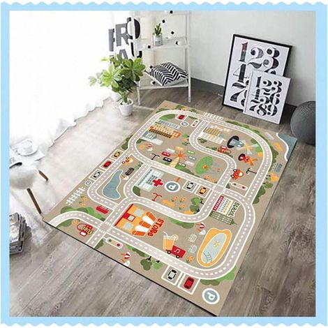 Alfombra infantil, tapete de juegos, universo animal con tranvía, 120x160 cm (1/3)