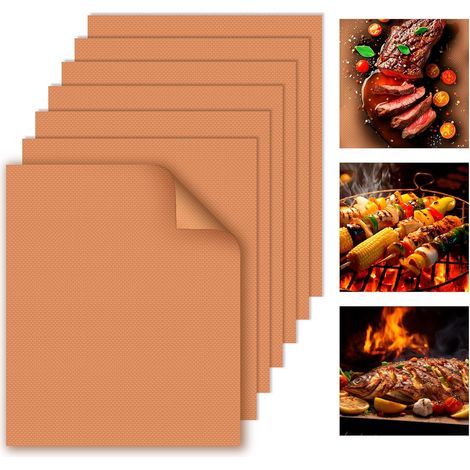 Kupfer-Grillmatten, 7-teilig, für Outdoor-BBQ-Grills, 100 % antihaftbeschichtet, 40,6 x 33 cm, langlebig, wiederverwendbar und leicht zu reinigen – Gas-, Holzkohle- und Elektrogrills