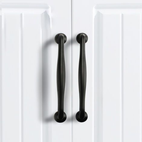 2 Pack Black Furniture Handles for Kitchen Bedroom Drawer Pulls, 128mm Hole Spacing, Aluminum Alloy with Screws (1/5)