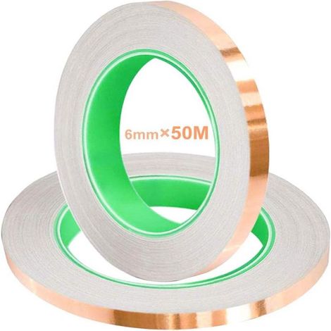 2 Rouleaux Ruban adhésif cuivre, 50m x 6mm, double conductivité, blindage EMI, réparations électriques, circuits imprimés (1/5)