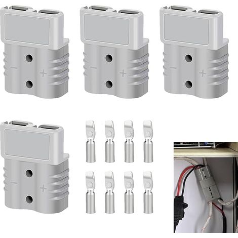 4 Pièces Prise Batterie pour Anderson, kit Connecteur Rapide Batterie 50A 600V, Connecteur Prise Connexion Rapide avec 8 Cosses en Cuivre pour Van Moto Voiture Camping-Car Bateau Panneaux Solaires (1/5)