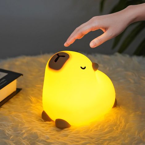 Capybara Veilleuse, Animal Soft Silicone Touch Lampe LED avec intensité variable et minuterie, portable rechargeable pour chambre d'enfant, table de chevet, chambre à coucher, décoration de (1/3)