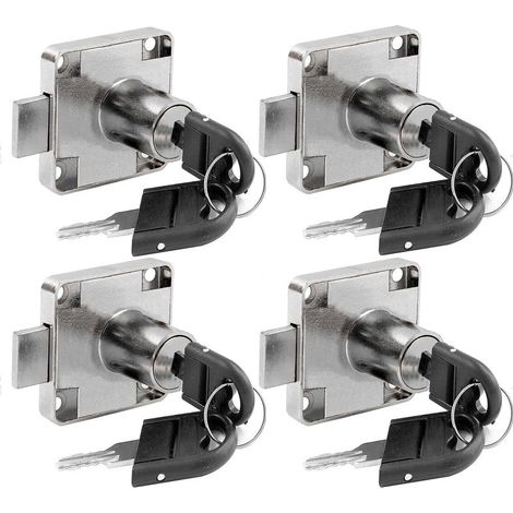 4 Pièces serrure à came avec clé identique, serrures meuble, serrures casier, serrure boite aux lettres, verrou de sécurité d'armoire pour placard, tiroir, armoire de rangement, Argent