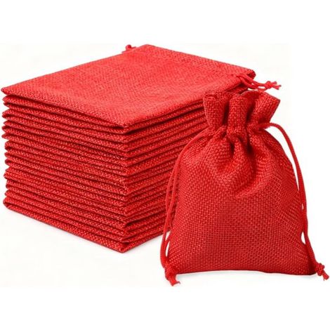30 wiederverwendbare Jutebeutel mit Kordelzug für Schmuck, Geschenke und Aufbewahrung, kleine Stoffbeutel (7 x 9 cm) (rot) (1/5)