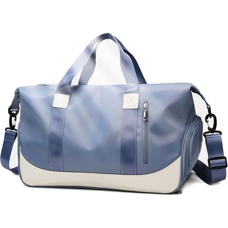 Sac de sport de grande capacité avec compartiment à chaussures, poche humide et manchon de chariot pour femmes et hommes (1/5)