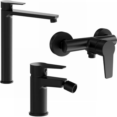 Set miscelatori lavabo alto bidet senza scarico ed esterno doccia nero opaco Jane (1/4)