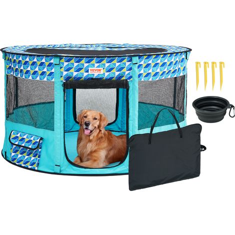 VEVOR Parc pour Chien Portable 1117x1117x609 mm Enclos Chat Chiot Pliable Tissu Oxford 600D Impermeable Fermeture Eclair pour Interieur, Exterieur, Voyage, Camping, Activites en Plein Air (Rond, L)