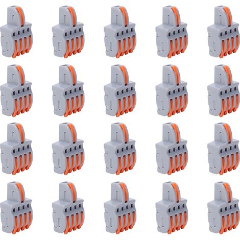 20 connecteurs de fil 1 entrée 4 sorties, répartiteur à pression, bornier de conducteur, pièces électriques (orange)