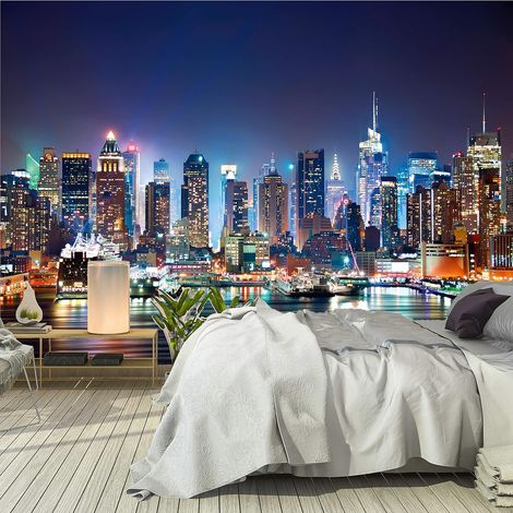 Fototapeta Murale Manhattan Skyline Notte Nera 8 Parti 366x254 cm (1/5)