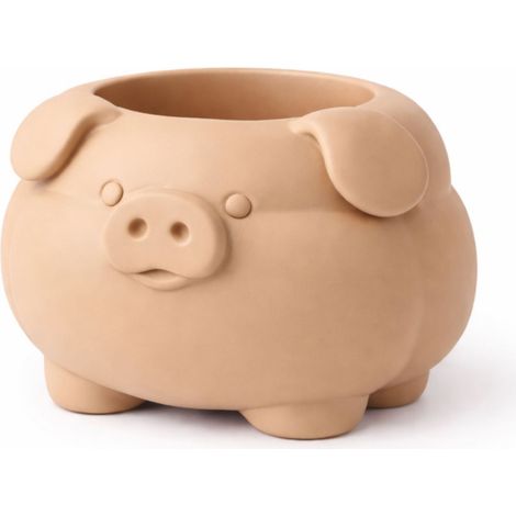 Ein Behälter in Form eines dicken, beigen Schweins