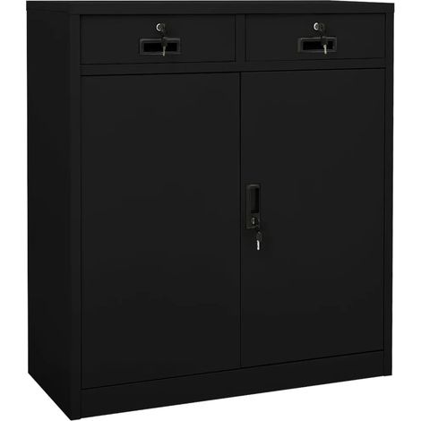 Armadio da ufficio con 2 ripiani regolabili porta documenti 90 x 40 x 102 cm in acciaio nero 020046909