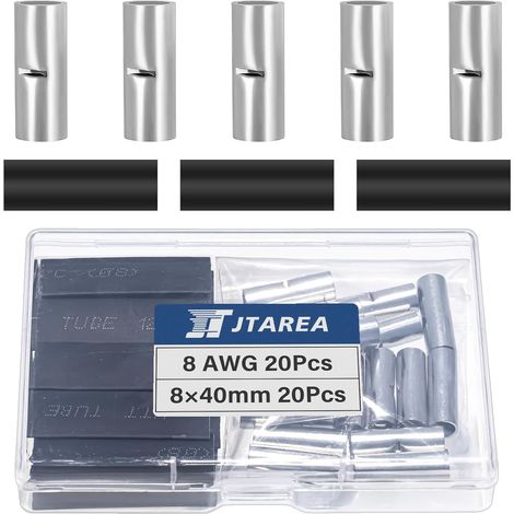 8 AWG Electrical Terminals Crimp End-to-End Non-Insulated Kit with Heat Shrink Tubing Connectors 10mm² Crimp Terminal Electrical Connector (Pack of 40) (1/5)