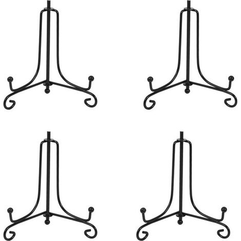 Supporto per piatti, espositore in ferro a 4 pezzi, supporto da tavolo alto 12,5 cm per piatti decorativi, foto, libri, opere d'arte e cornici - cavalletto in ferro nero (1/5)