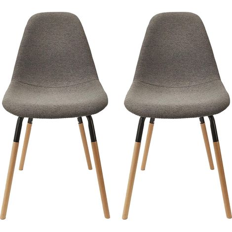 FLUK - Lot de 2 Chaises Tissu Gris Chiné Foncé et Bois (1/5)
