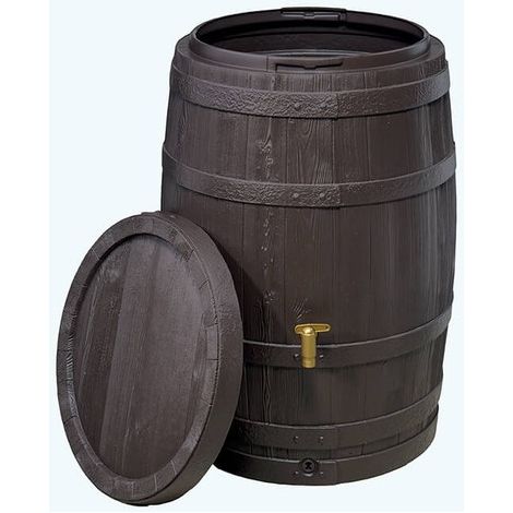 Garantia – Récupérateur d'eau de pluie tonneau Vino 400 L – Robinet PE imitation laiton – Collecteur filtrant Eco inclus – 100% matière recyclée